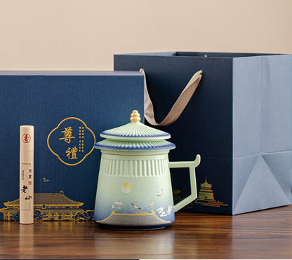 Experience tranquility and elegance with our Chinese Ceramic Tea Cup with Lid and Incense Stick. Crafted from high-quality ceramic, this beautifully designed with forbidden city building structure tea cup enhances your tea-drinking experience while keeping your beverage warm. The accompanying incense stick adds a soothing aroma, creating the perfect atmosphere for relaxation and mindfulness.