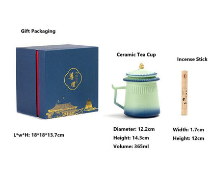 Experience tranquility and elegance with our Chinese Ceramic Tea Cup with Lid and Incense Stick. Crafted from high-quality ceramic, this beautifully designed with forbidden city building structure tea cup enhances your tea-drinking experience while keeping your beverage warm. The accompanying incense stick adds a soothing aroma, creating the perfect atmosphere for relaxation and mindfulness.