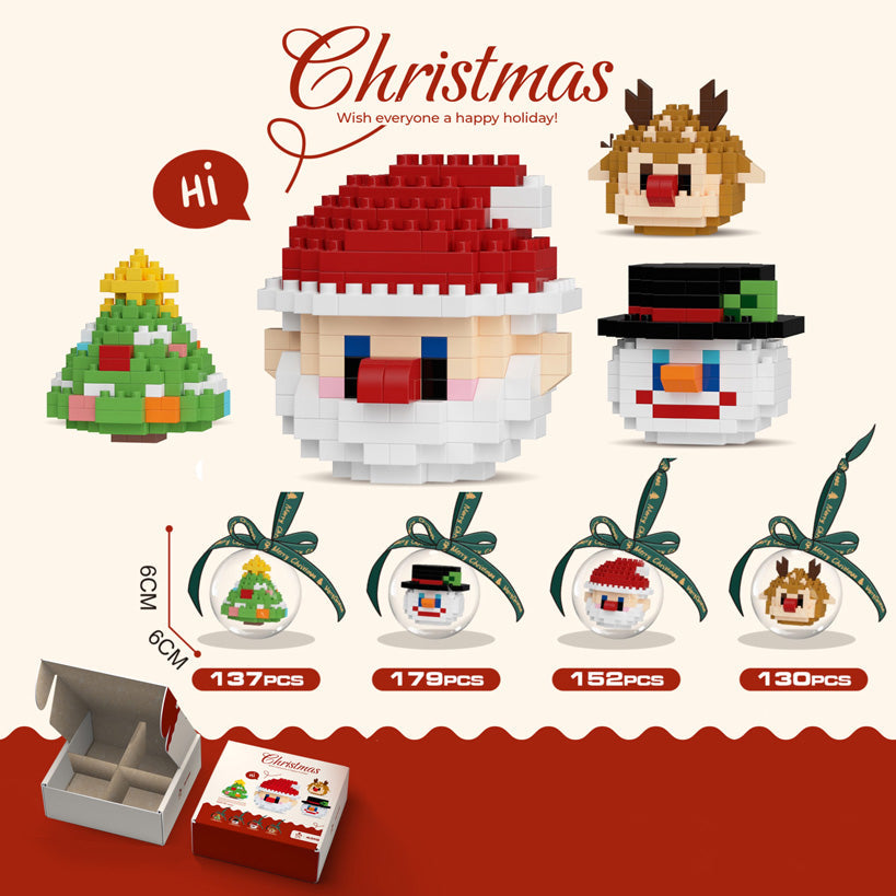 Celebrate the holidays creatively with our holiday building blocks set! Assemble a Christmas tree, Santa Claus, snowman, and reindeer while using the included globes as decorations or portable keychains. Fun for all ages this season!