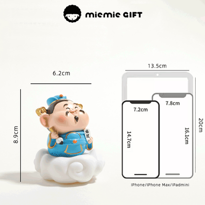 phone size Academic Success Guardian Figurine: A mini Wenquxing statue, the god of literature, with a scroll inscribed with '必过' ('Must Pass'), a charm for success in scholarly pursuits.