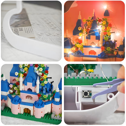 Close-up details of the DIY cloud castle nightlight, showing the building blocks, lighting components, and premium craftsmanship.